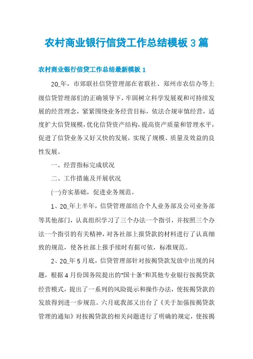 农村商业银行信贷工作总结模板3篇