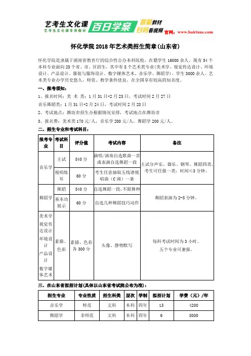 怀化学院2018年艺术类招生简章(山东省)