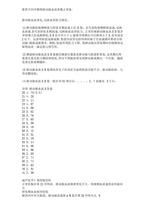 脐动脉血流参数正常值