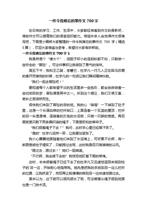 一件令我难忘的事作文700字（精选5篇）