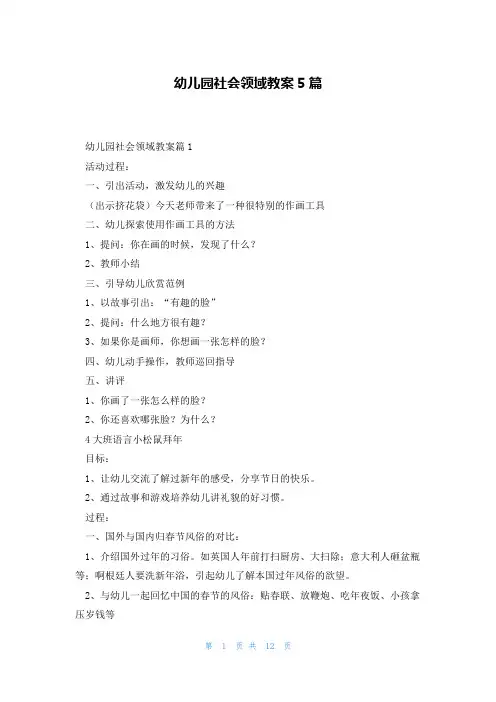 幼儿园社会领域教案5篇