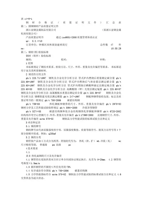 Q235钢材质量证明书