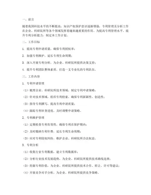 专利管理及分析工作计划
