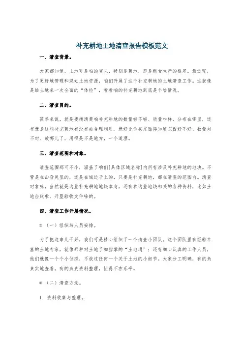 补充耕地土地清查报告模板范文