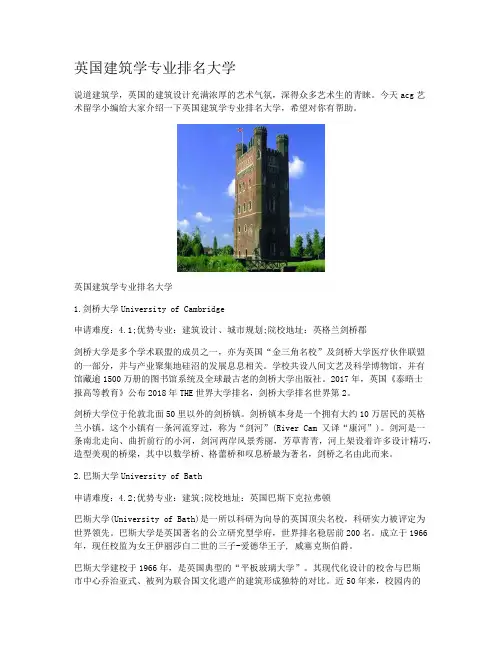 英国建筑学专业排名大学