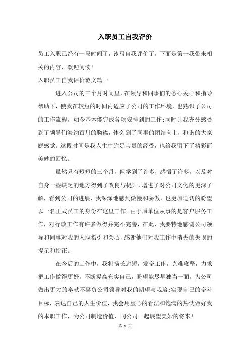 入职员工自我评价
