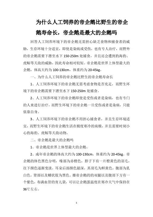 为什么人工饲养的帝企鹅比野生的帝企鹅寿命长,帝企鹅是最大的企鹅吗