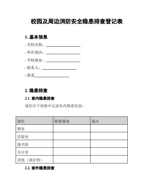 校园及周边消防安全隐患排查登记表