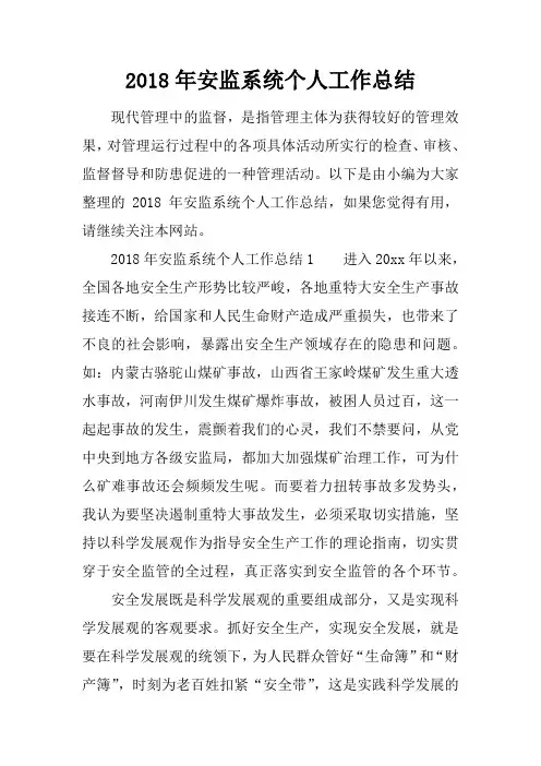2018年安监系统个人工作总结