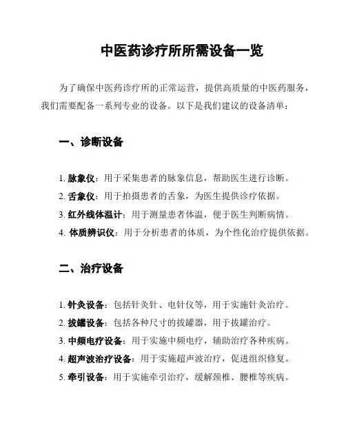 中医药诊疗所所需设备一览