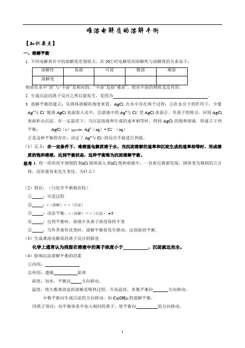 难溶电解质的溶解平衡