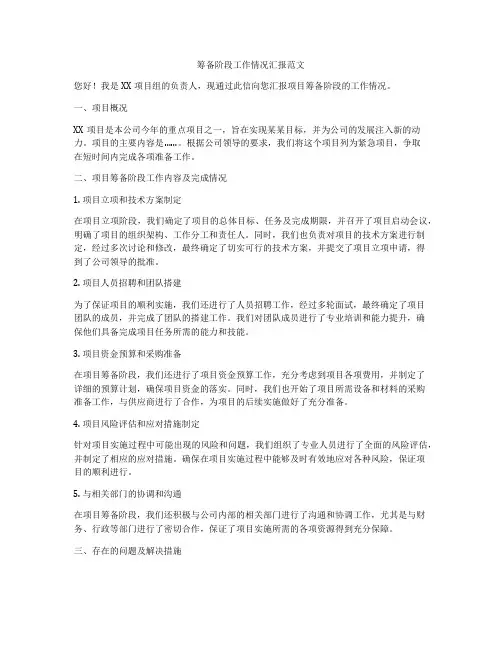 筹备阶段工作情况汇报范文