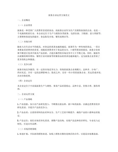 面条企业运营方案范文