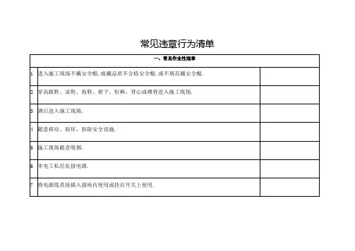 常见违章行为清单