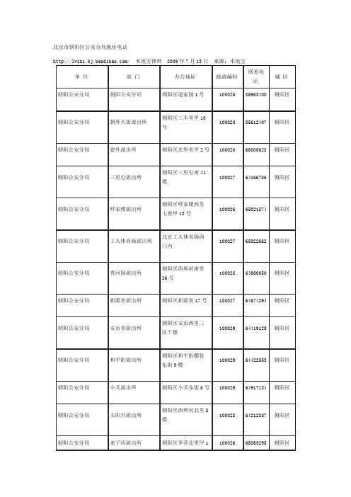 北京市朝阳区公安分局地址电话