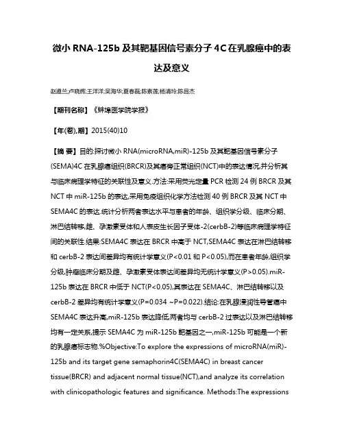 微小RNA-125b及其靶基因信号素分子4C在乳腺癌中的表达及意义