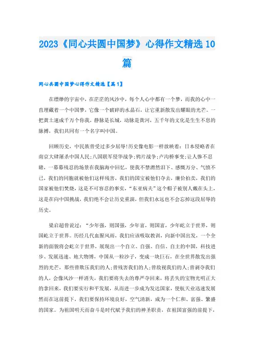 2023《同心共圆中国梦》心得作文精选10篇