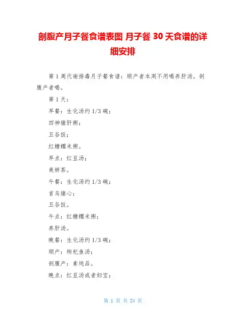 剖腹产月子餐食谱表图 月子餐30天食谱的详细安排