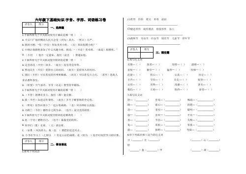 人教部编版六年级下册语文基础知识.字音、字形、词语练习卷(含答案)
