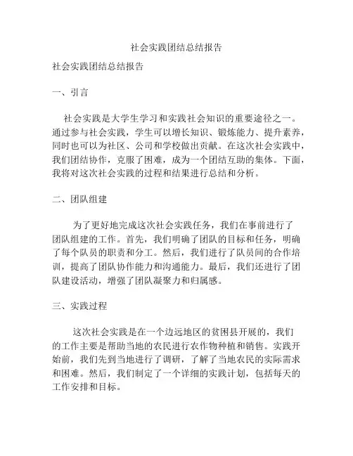 社会实践团结总结报告