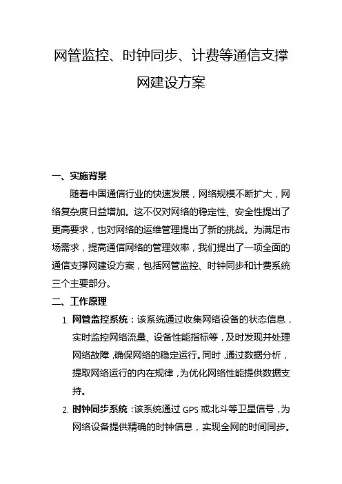网管监控、时钟同步、计费等通信支撑网建设方案(一)