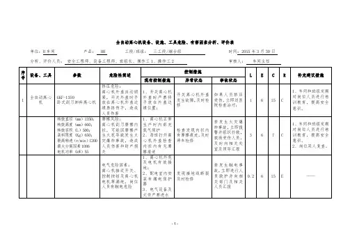 全自动离心机设备、设施、工具危险、有害因素分析、评价表