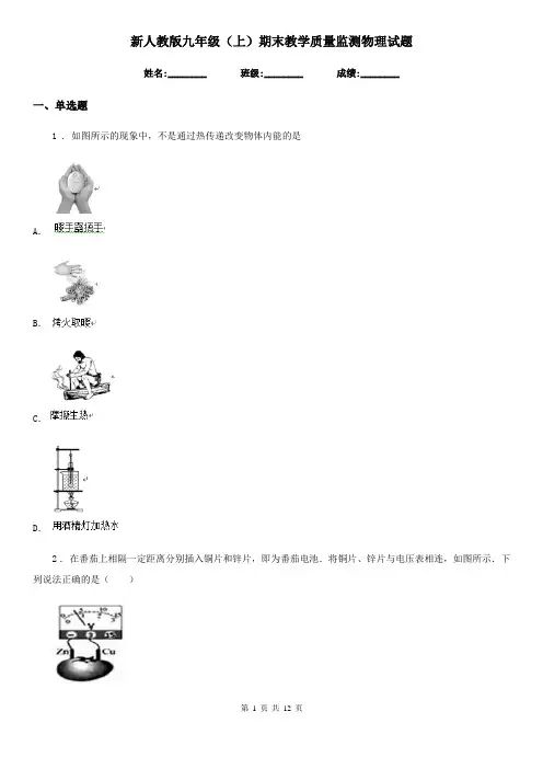 新人教版九年级(上)期末教学质量监测物理试题