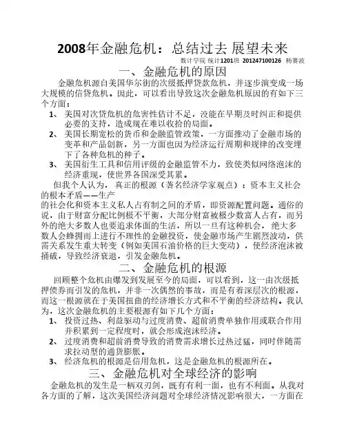 2008年金融危机：总结过去 展望未来