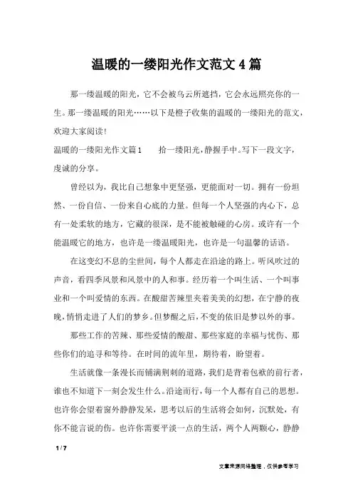温暖的一缕阳光作文范文4篇_初中作文