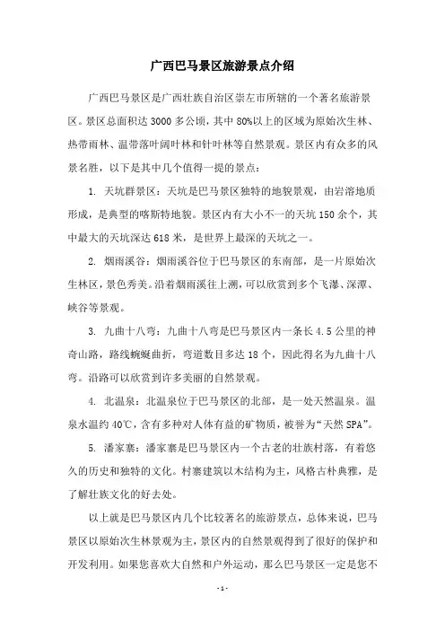 广西巴马景区旅游景点介绍