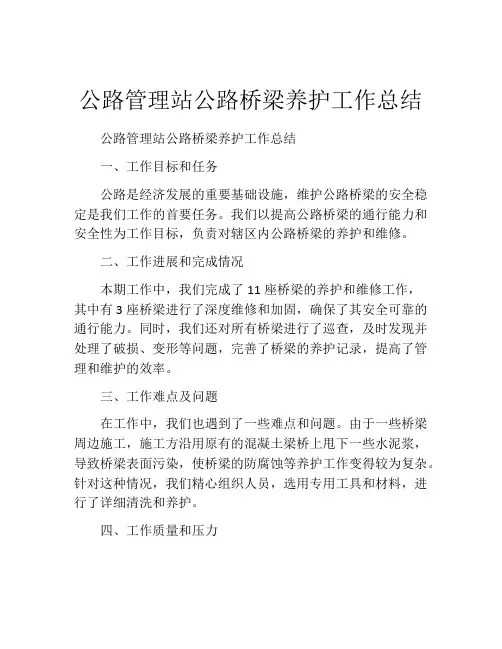 公路管理站公路桥梁养护工作总结
