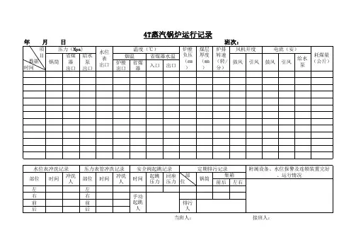 蒸汽锅炉运行记录表