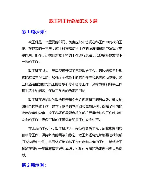 政工科工作总结范文6篇