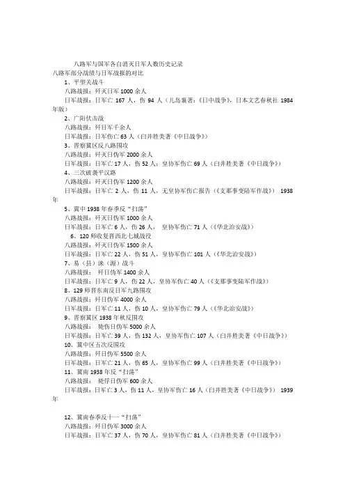 八路军与国军各自消灭日军人数历史记录