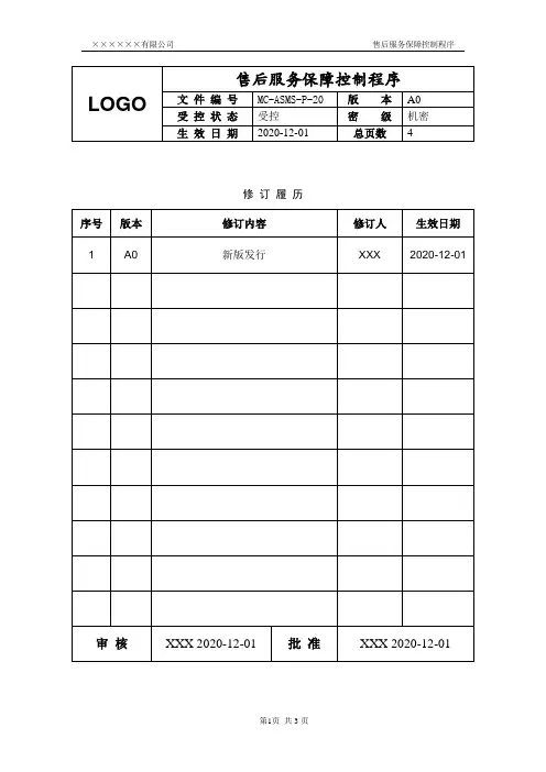 20售后服务保障控制程序