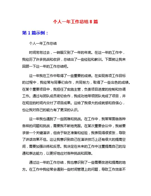 个人一年工作总结8篇