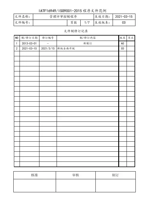IATF16949管理评审控制程序