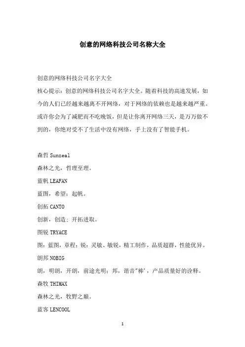 创意的网络科技公司名称大全
