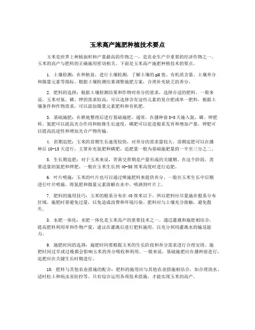 玉米高产施肥种植技术要点