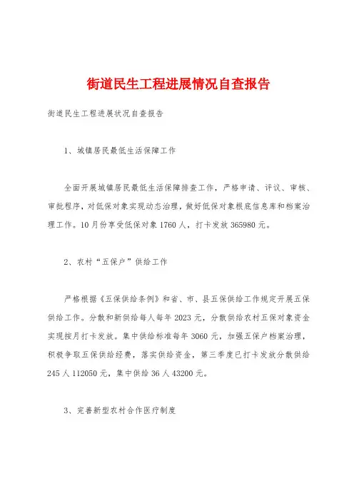 街道民生工程进展情况自查报告