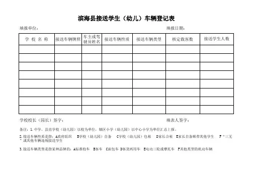 《滨海县接送学生(幼儿)车辆登记表》