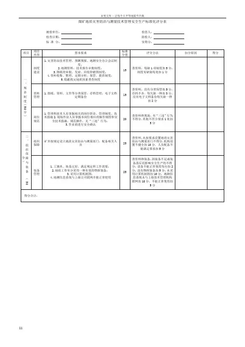 2017年煤矿安全生产标准化评分表