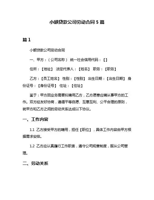 小额贷款公司劳动合同5篇