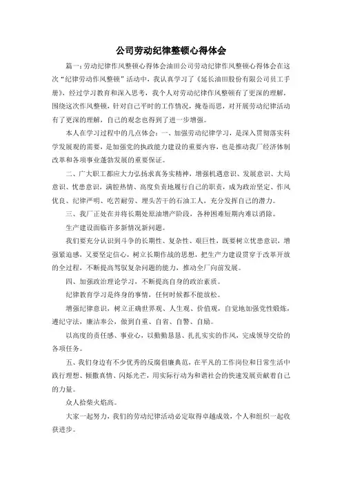 最新-公司劳动纪律整顿心得体会2 精品