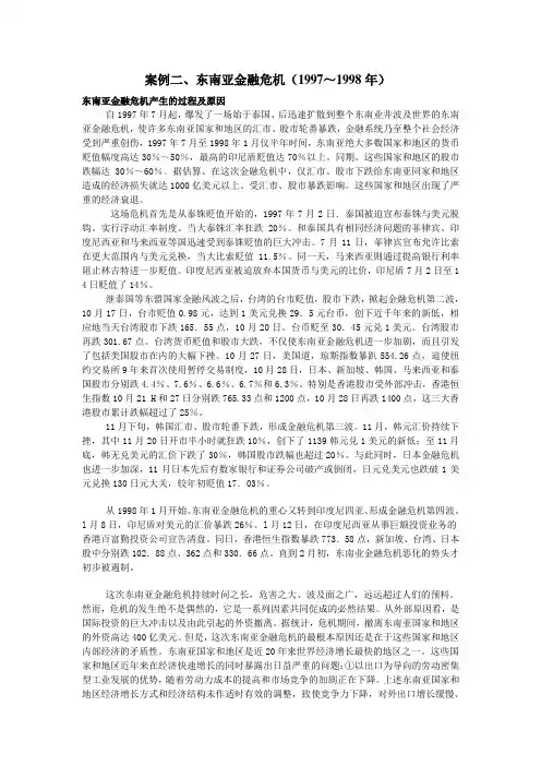 案例二、东南亚金融危机(1997～1998年)