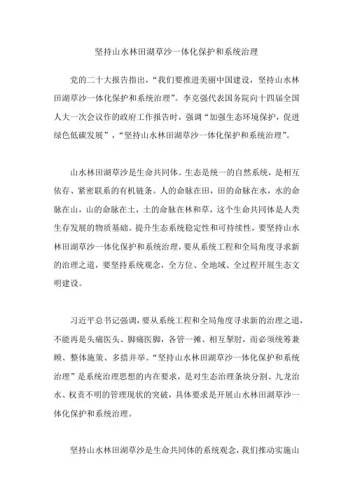 坚持山水林田湖草沙一体化保护和系统治理