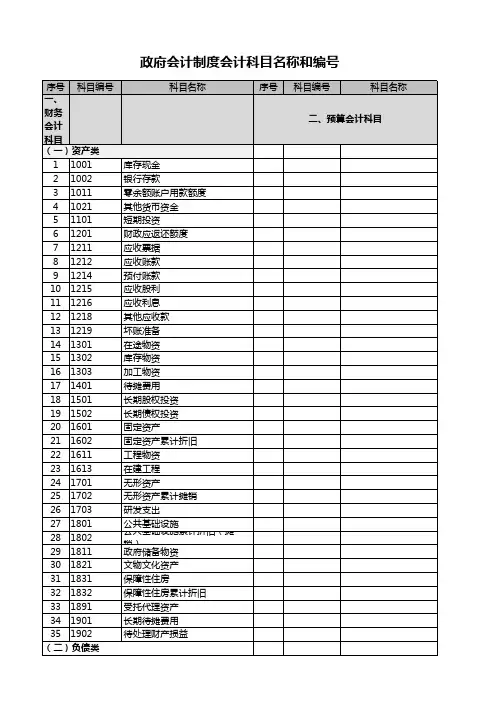 最新政府会计制度科目表