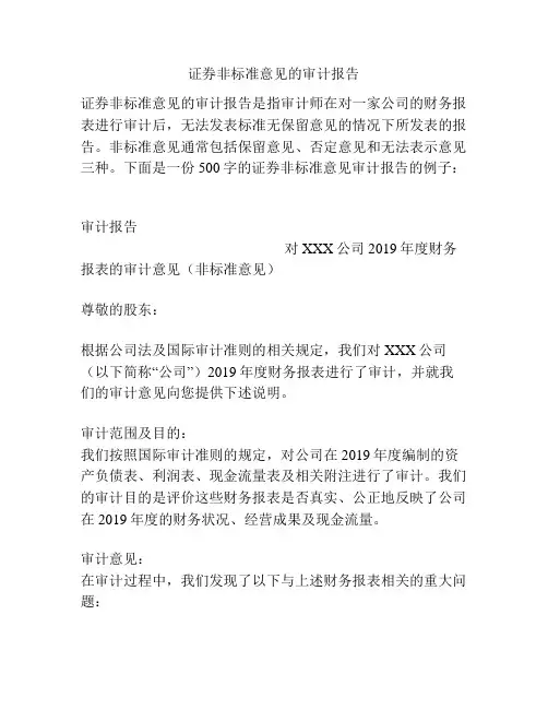 证券非标准意见的审计报告
