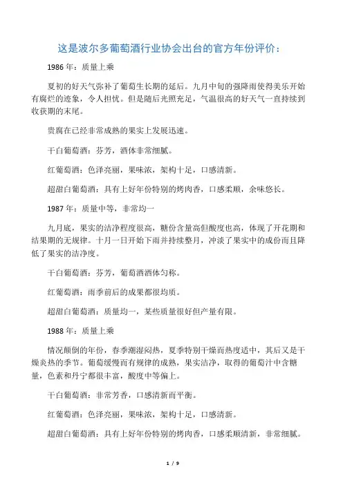 波尔多年份报告 1986-2010