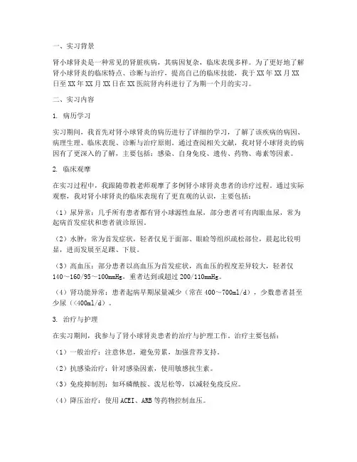 肾小球肾炎实习报告
